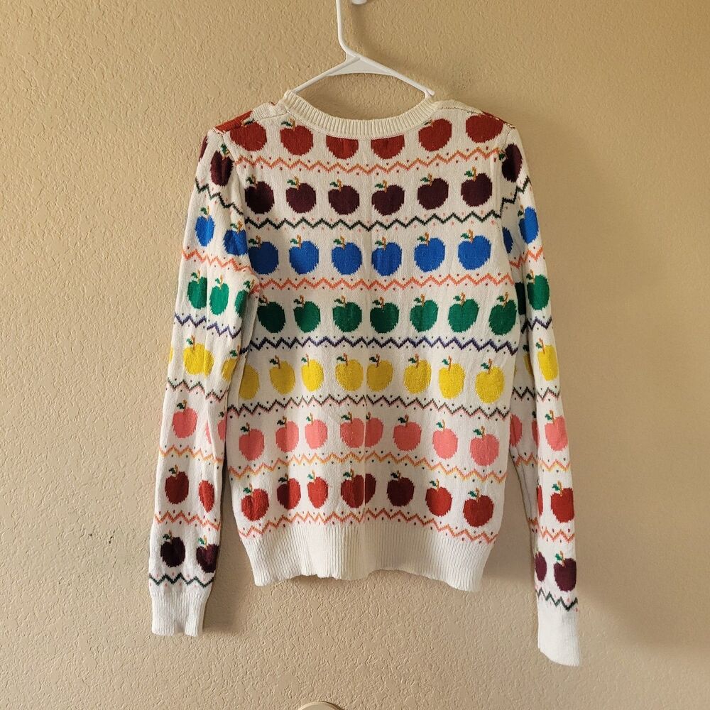BODEN Womens Medium Fair Isle Fruit Yoke Knit Wool Blend Sweater Apple Rainbow - Picture 5 of 5